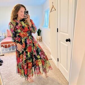 Multicolored Floral Organza Maxi Dress XS/S